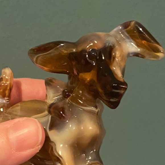 Heisey Imperial Ohio? Carmel Parlour Pup Terrier Tail Up Bow Slag Glass Dog - Picture 2 of 8
